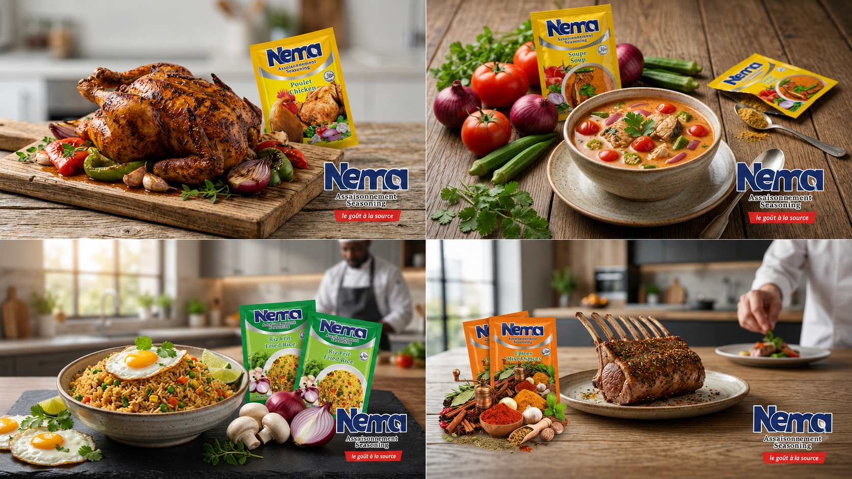 L'assaisonnement Nema au goût délicieux — du poulet rôti au riz épicé et aux soupes riches.